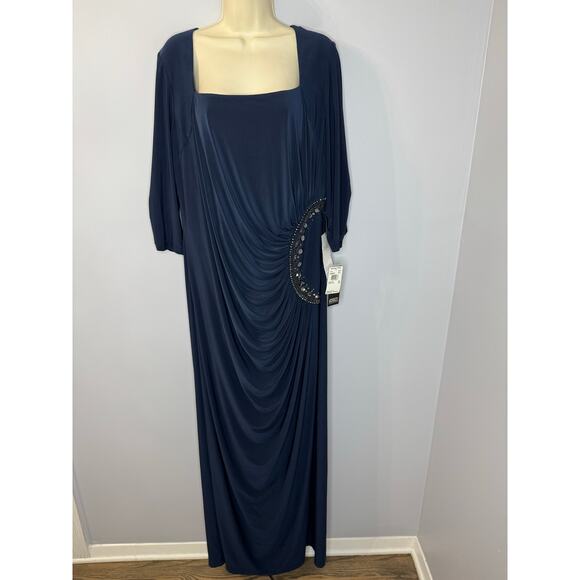 Adrianna Papell Beaded Jersey Maxi Dress Eclipse Blue Mother of the Bride Sz 20W - Picture 7 of 16